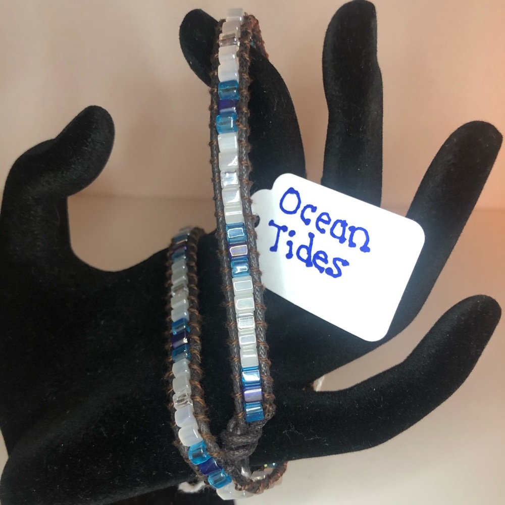 Bracelets Leather & Crystals Triple Wrap